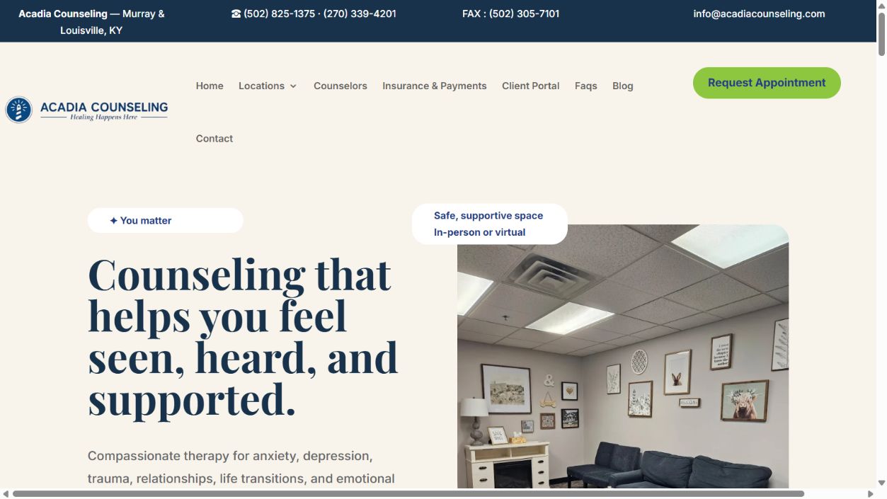 Acadia Counseling website preview